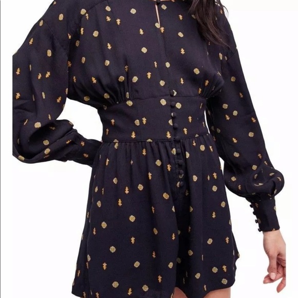 Free People black romper with gold green designs - Picture 7 of 11